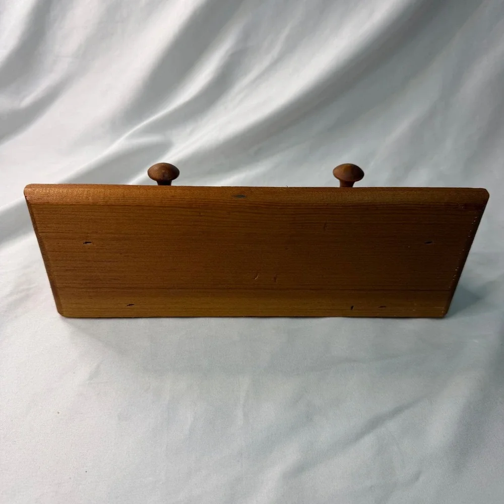 Vintage Wood Heart Cutout Wall Shelf with Peg Hooks and Lace Trim Country Decor